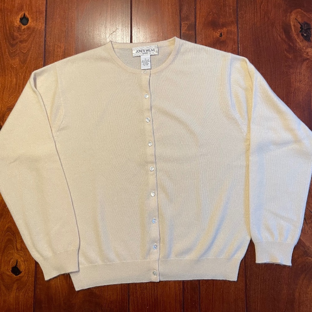 Womens Vintage Jones Wear Sport Cashmere Cardigan, Size XL, Ivory